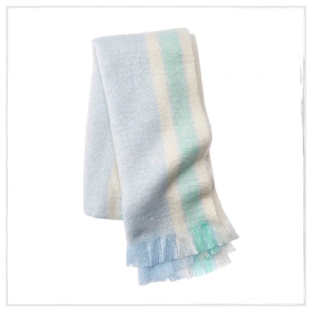 NWT Free People Sky Blue Brushed Stripe Blanket Scarf